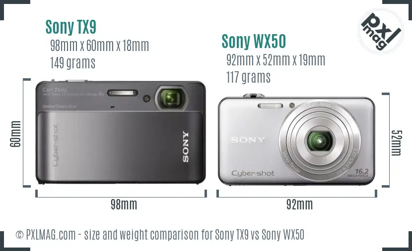 Sony TX9 vs Sony WX50 size comparison