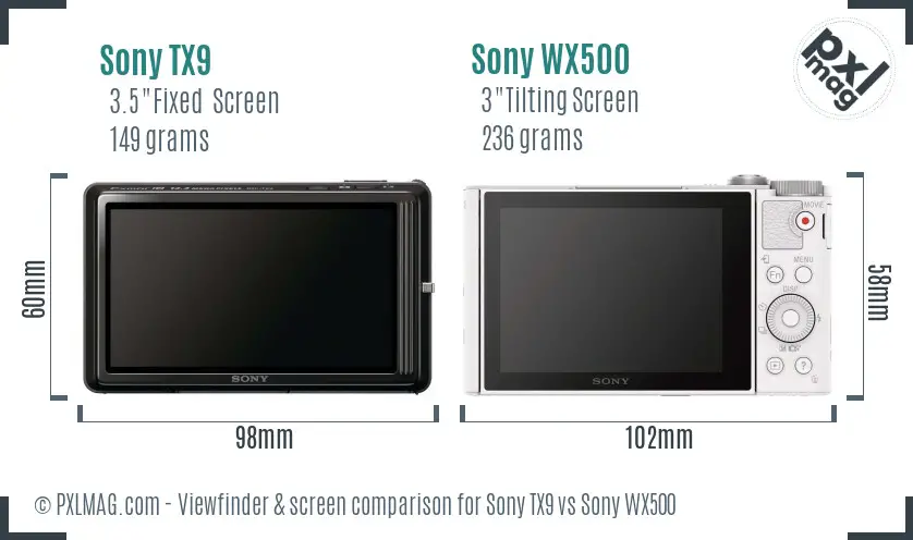 Sony TX9 vs Sony WX500 Screen and Viewfinder comparison
