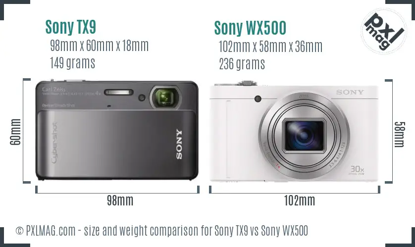 Sony TX9 vs Sony WX500 size comparison