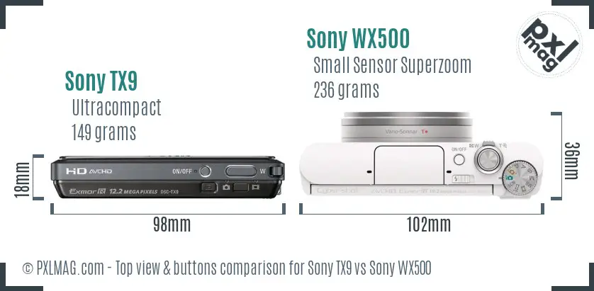 Sony TX9 vs Sony WX500 top view buttons comparison