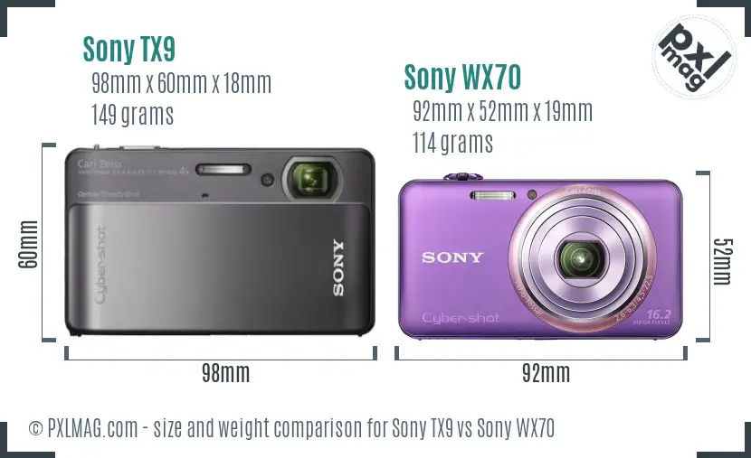 Sony TX9 vs Sony WX70 size comparison