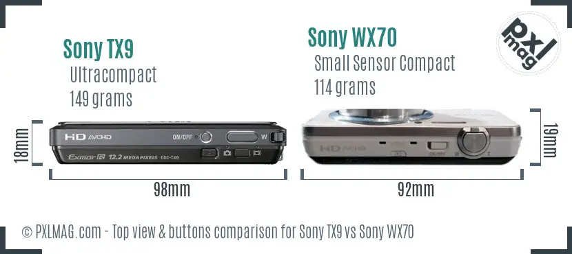 Sony TX9 vs Sony WX70 top view buttons comparison