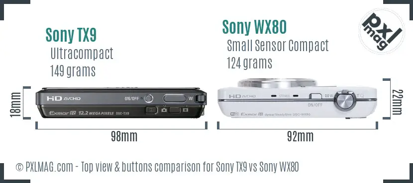 Sony TX9 vs Sony WX80 top view buttons comparison