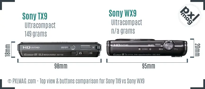 Sony TX9 vs Sony WX9 top view buttons comparison