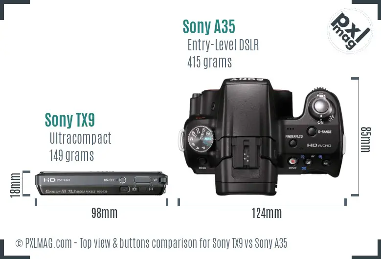 Sony TX9 vs Sony A35 top view buttons comparison