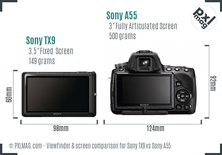 Sony TX9 vs Sony A55 Screen and Viewfinder comparison