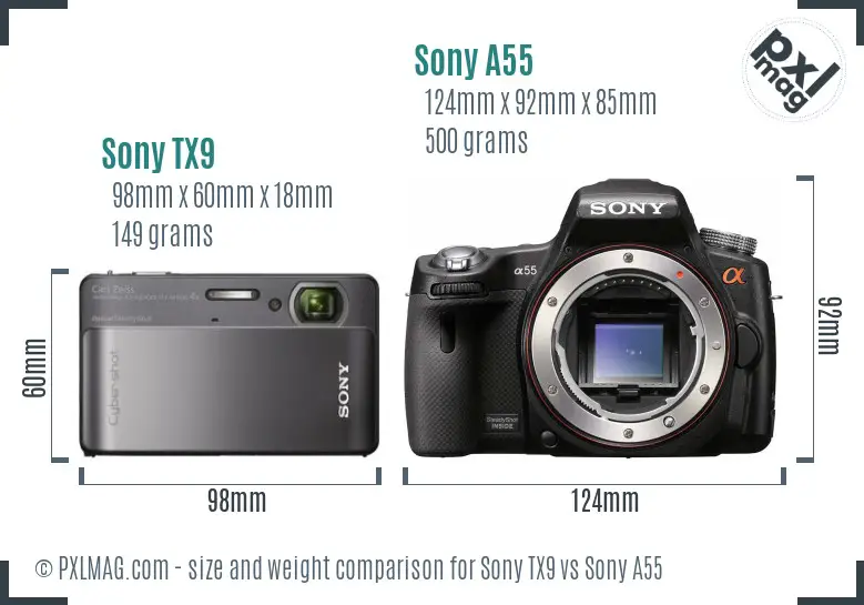 Sony TX9 vs Sony A55 size comparison