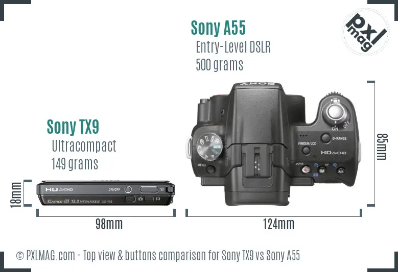 Sony TX9 vs Sony A55 top view buttons comparison