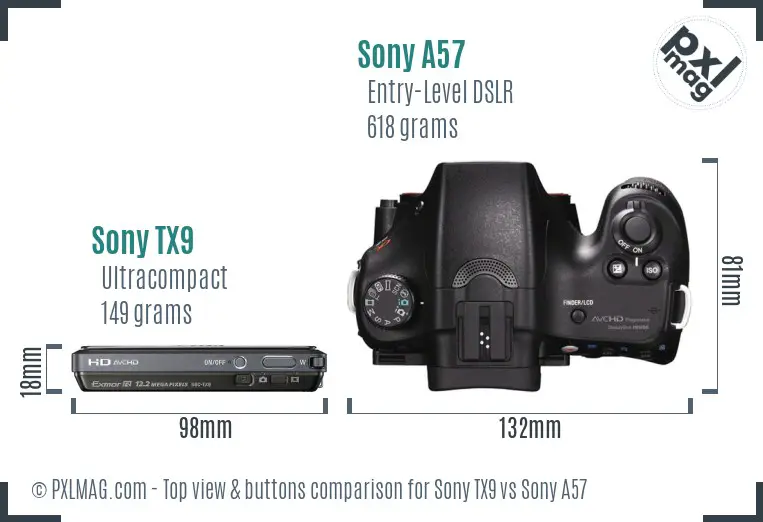 Sony TX9 vs Sony A57 top view buttons comparison