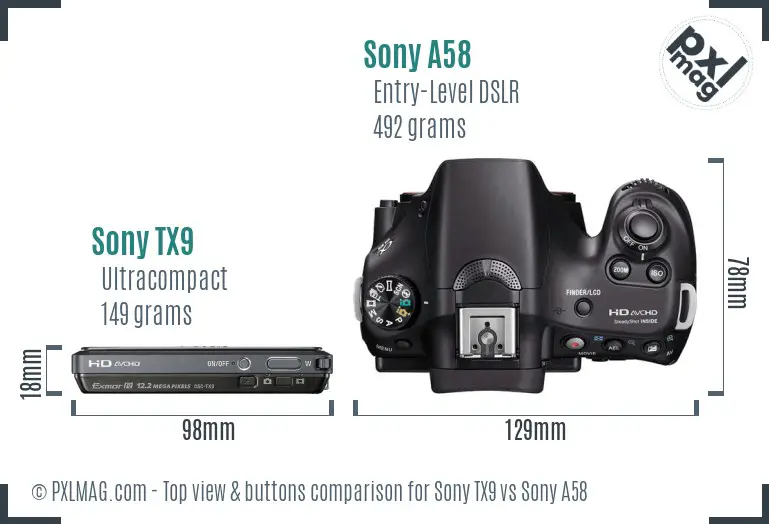 Sony TX9 vs Sony A58 top view buttons comparison