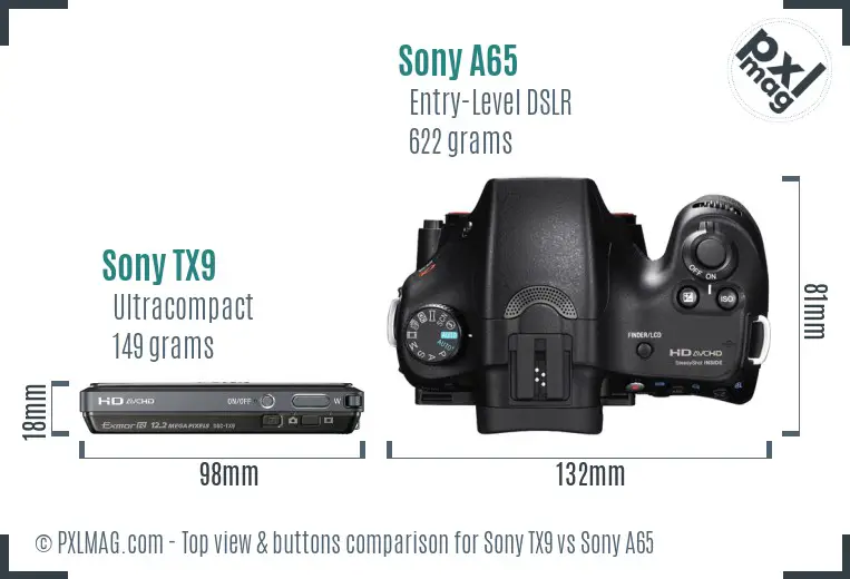 Sony TX9 vs Sony A65 top view buttons comparison