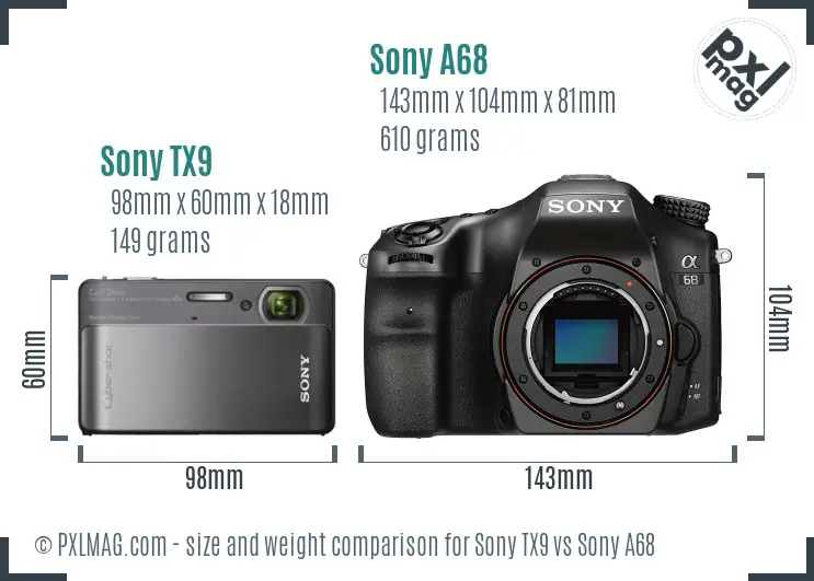 Sony TX9 vs Sony A68 size comparison