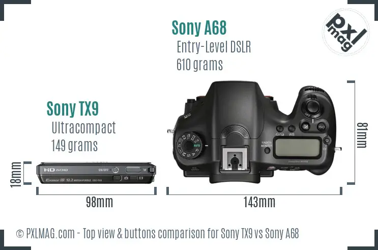 Sony TX9 vs Sony A68 top view buttons comparison