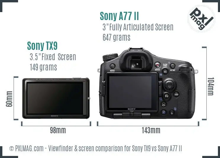 Sony TX9 vs Sony A77 II Screen and Viewfinder comparison