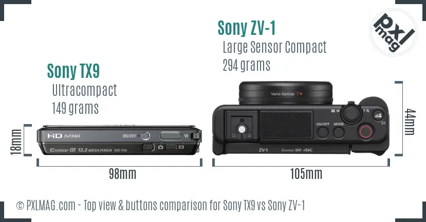 Sony TX9 vs Sony ZV-1 top view buttons comparison