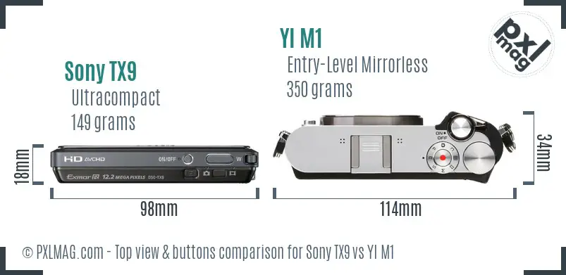 Sony TX9 vs YI M1 top view buttons comparison