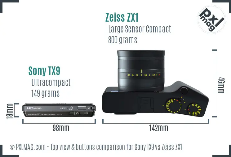 Sony TX9 vs Zeiss ZX1 top view buttons comparison