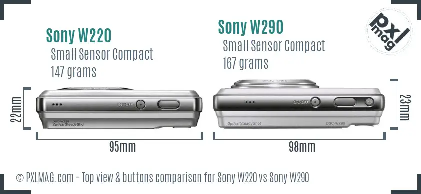 Sony W220 vs Sony W290 top view buttons comparison