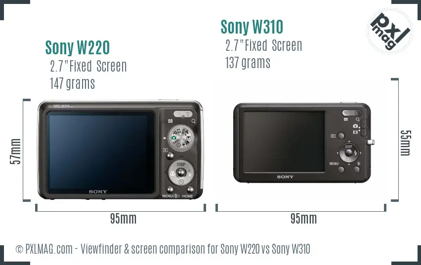 Sony W220 vs Sony W310 Screen and Viewfinder comparison