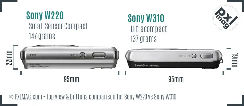 Sony W220 vs Sony W310 top view buttons comparison