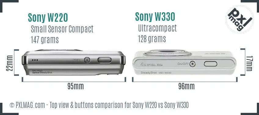 Sony W220 vs Sony W330 top view buttons comparison