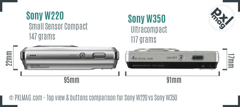 Sony W220 vs Sony W350 top view buttons comparison