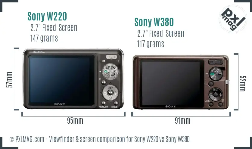 Sony W220 vs Sony W380 Screen and Viewfinder comparison