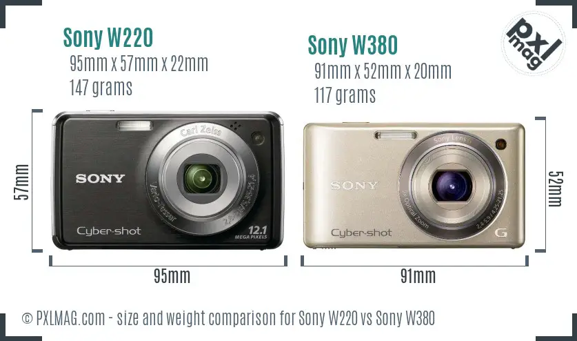 Sony W220 vs Sony W380 size comparison
