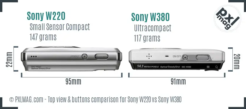 Sony W220 vs Sony W380 top view buttons comparison