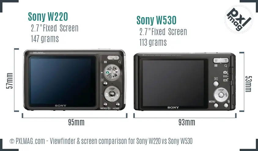 Sony W220 vs Sony W530 Screen and Viewfinder comparison