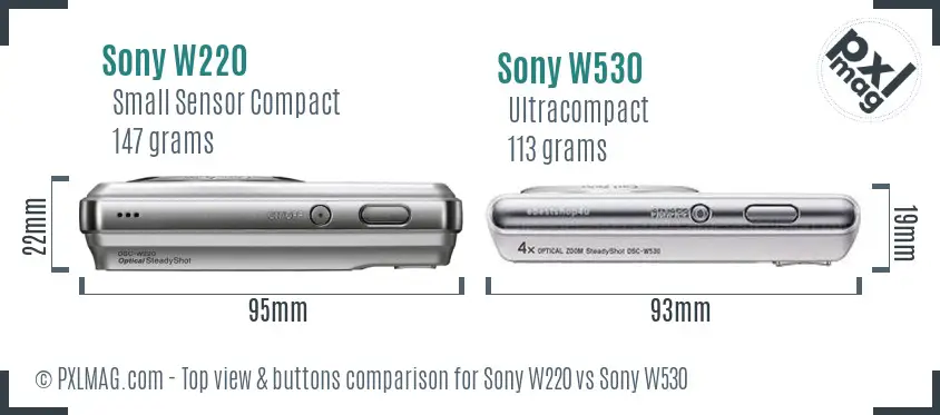 Sony W220 vs Sony W530 top view buttons comparison