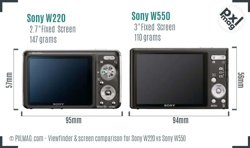 Sony W220 vs Sony W550 Screen and Viewfinder comparison