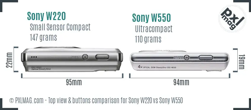Sony W220 vs Sony W550 top view buttons comparison