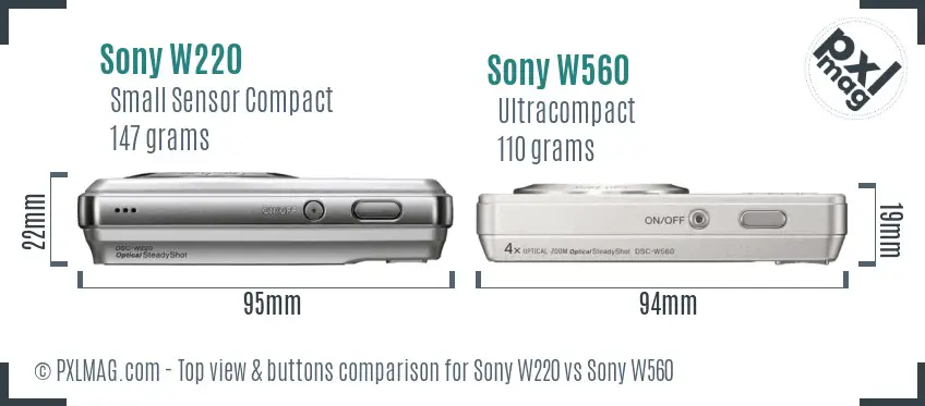 Sony W220 vs Sony W560 top view buttons comparison
