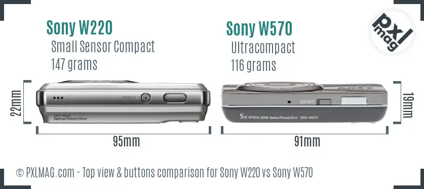 Sony W220 vs Sony W570 top view buttons comparison