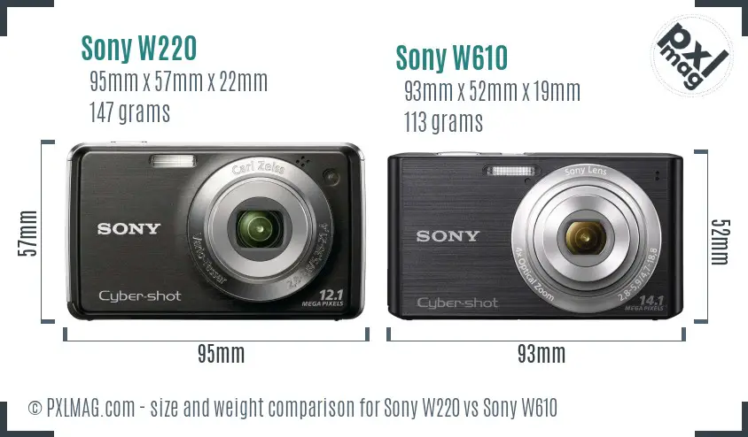 Sony W220 vs Sony W610 size comparison