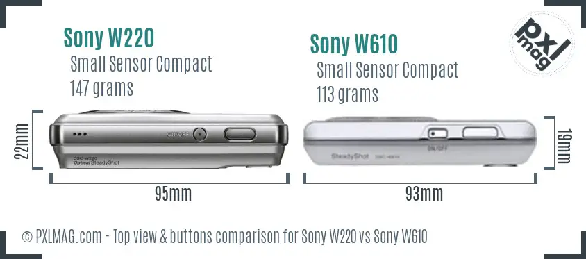 Sony W220 vs Sony W610 top view buttons comparison