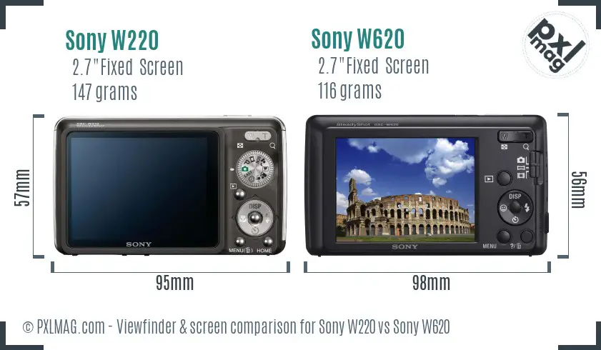 Sony W220 vs Sony W620 Screen and Viewfinder comparison