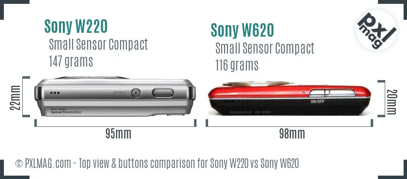 Sony W220 vs Sony W620 top view buttons comparison