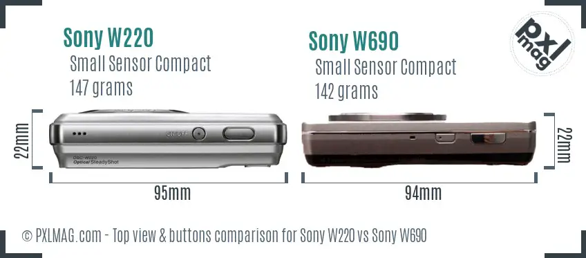Sony W220 vs Sony W690 top view buttons comparison