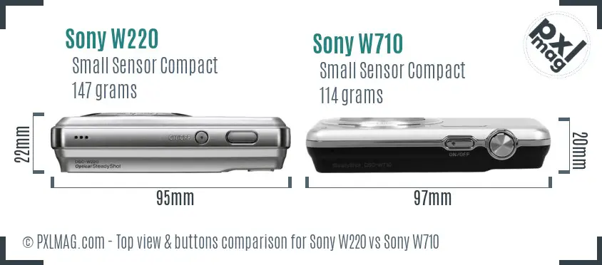 Sony W220 vs Sony W710 top view buttons comparison
