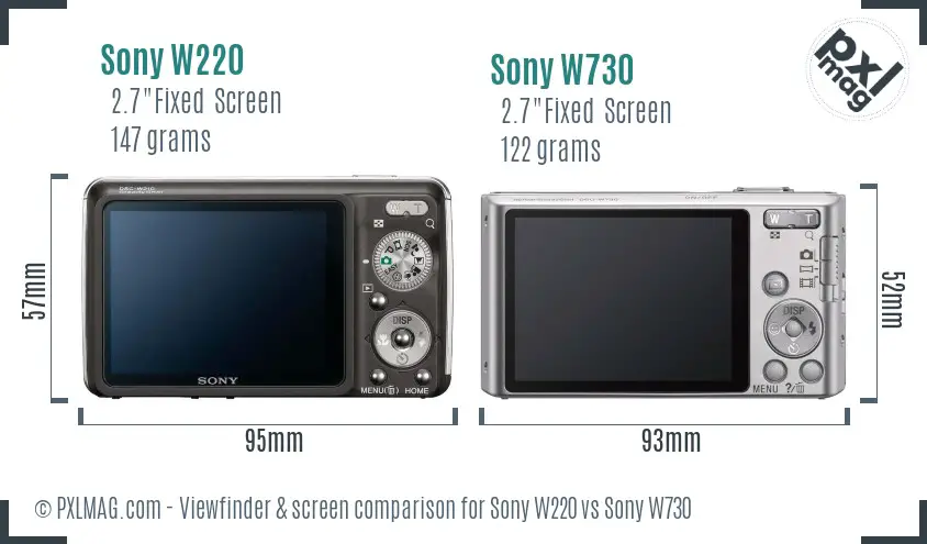 Sony W220 vs Sony W730 Screen and Viewfinder comparison