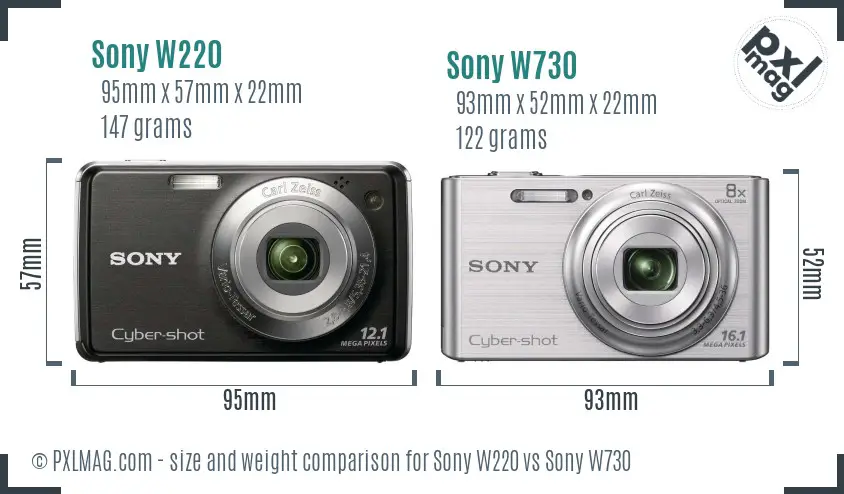 Sony W220 vs Sony W730 size comparison