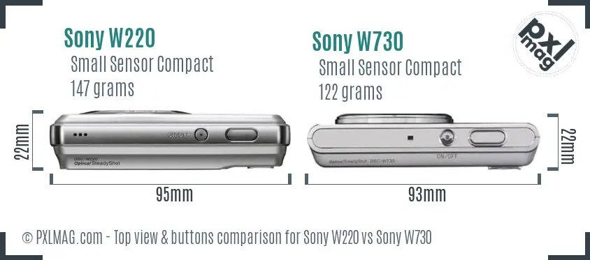 Sony W220 vs Sony W730 top view buttons comparison