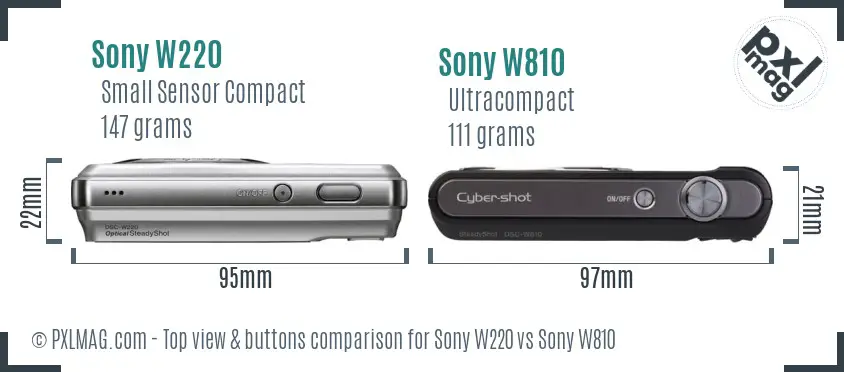 Sony W220 vs Sony W810 top view buttons comparison