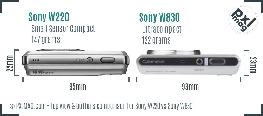 Sony W220 vs Sony W830 top view buttons comparison