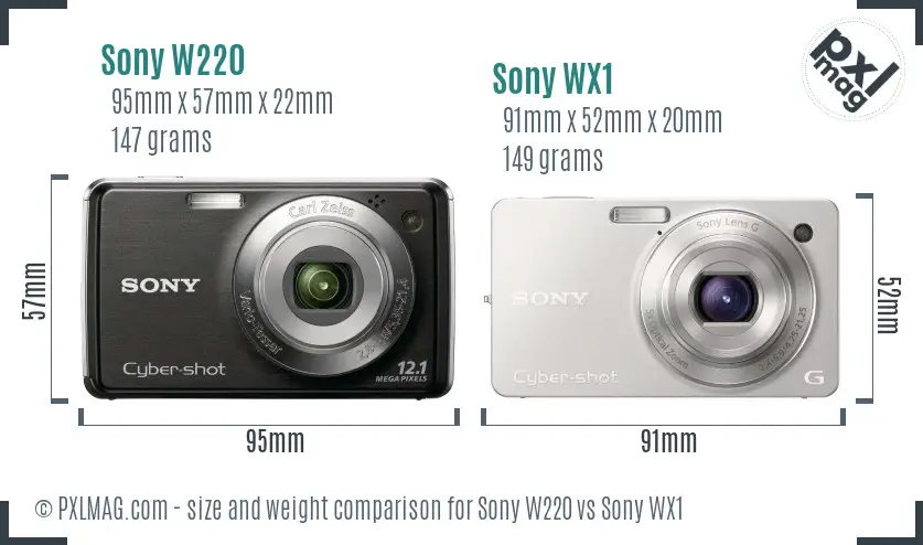 Sony W220 vs Sony WX1 size comparison