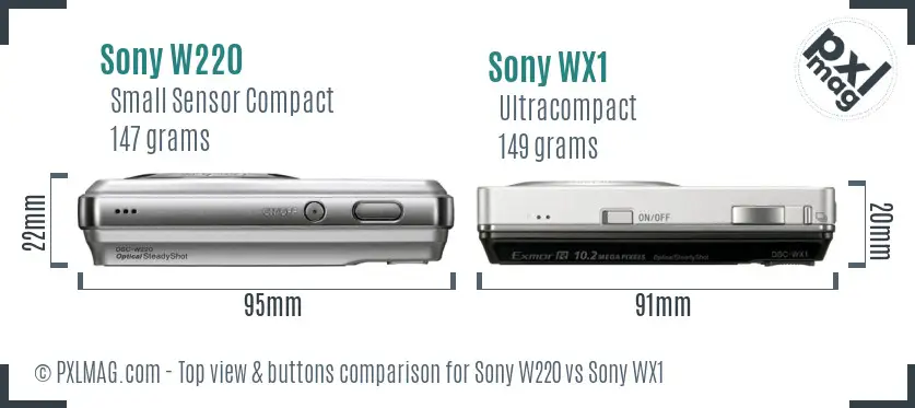 Sony W220 vs Sony WX1 top view buttons comparison