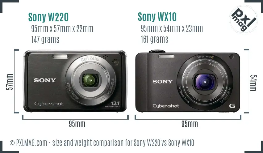 Sony W220 vs Sony WX10 size comparison