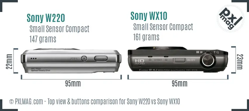 Sony W220 vs Sony WX10 top view buttons comparison
